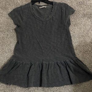 Altar'd State Dark Charcoal Ruffle-Hem Knit Top